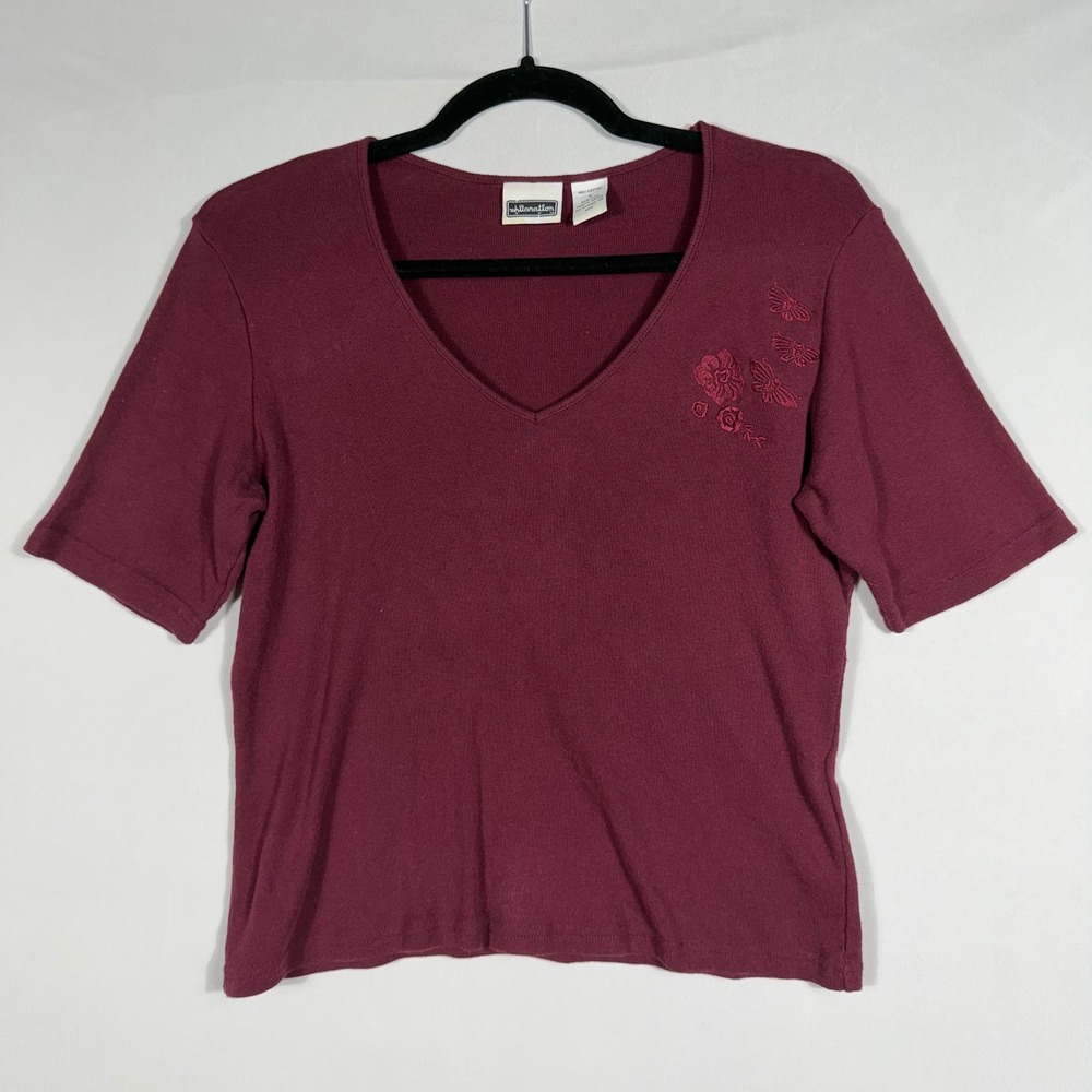 Vtg 90s Y2K Xhilaration Embroidered Butterfly Baby Tee‎ Top Lg Maroon Fairy NWOT